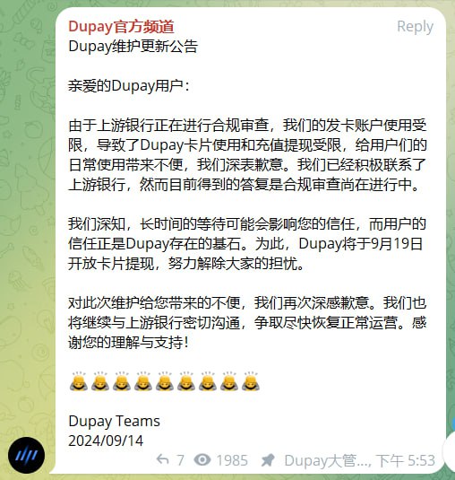 之前用的 dupay 绑的Google play，今天收到 X 的扣费失败消息，才发现dupay挂了