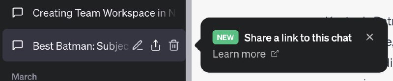 🧩 ChatGPT增加了聊天记录分享功能该功能只能分享给其它ChatGPT用户使用