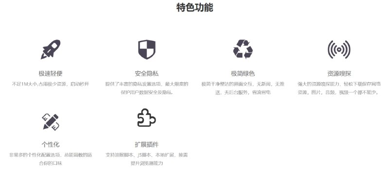 【软件名称】X浏览器【软件支持】安卓【软件功能】多功能浏览器【软件简介】1. 1M大小，功能却超出您的预期2. 内置阅读模式，视频嗅探，数据同步，智能填表等常用功能3. 内置即时翻译,即时词典，阅读英文更便利4. 干净整洁，没有推送，不驻留后台，非常省电5. 内置油猴脚本扩展支持，可以浏览器变得很强大【软件下载】