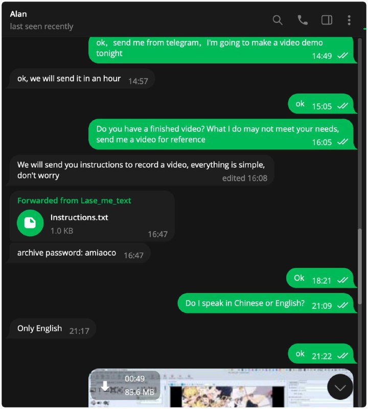 一个冒充广告主找频道主投广告的骗子