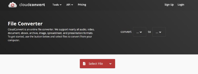 【网站名称】cloudconvert【网站功能】格式转换【网站简介】支持200+种文件格式的转换，几乎包括所有的音频、视频、文档、电子书、存档、图像、电子表格和演示格式