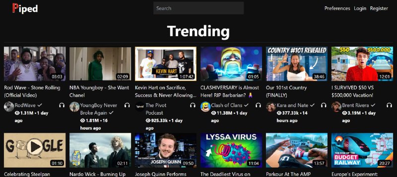 【网站名称】Piped【网站功能】YouTube第三方【网站简介】YouTube 有一项极具侵略性的隐私政策，该政策依赖于以不道德的方式使用用户数据