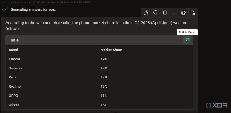 微软必应聊天机器人功能越来越多丰富，最近该工具还无缝了 Excel，可提高用户的工作效率