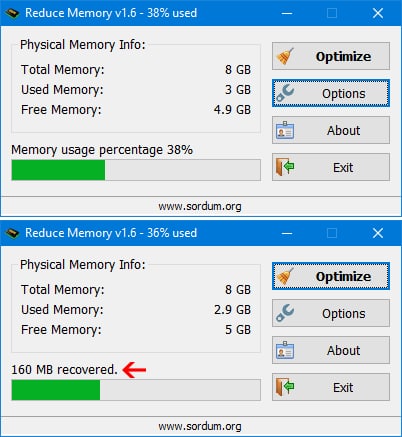 【软件名称】Reduce Memory【支持平台】Windows【软件功能】内存优化【软件简介】一款免费免安装的内存优化小工具，自带简体中文