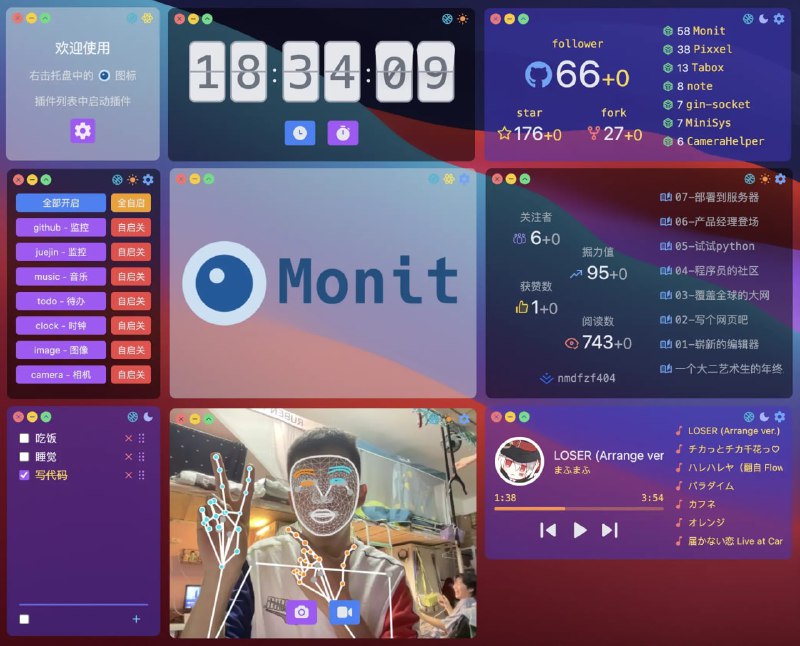 【软件名称】Monit【软件功能】桌面小组件【支持平台】#Windows #macOS #Linux【软件简介】一款开源免费支持插件的桌面小组件