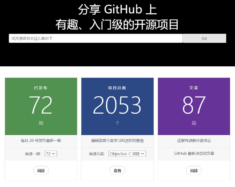 【网站名称】HelloGitHub【网站功能】开源项目分享【网站简介】Github上的项目非常多，想找一些有趣的自己感兴趣的并不好找