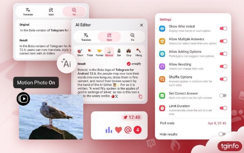 Android 和 iOS 版 Telegram 更新至 12.6 版本四月更新现已上线，带来了许多新功能