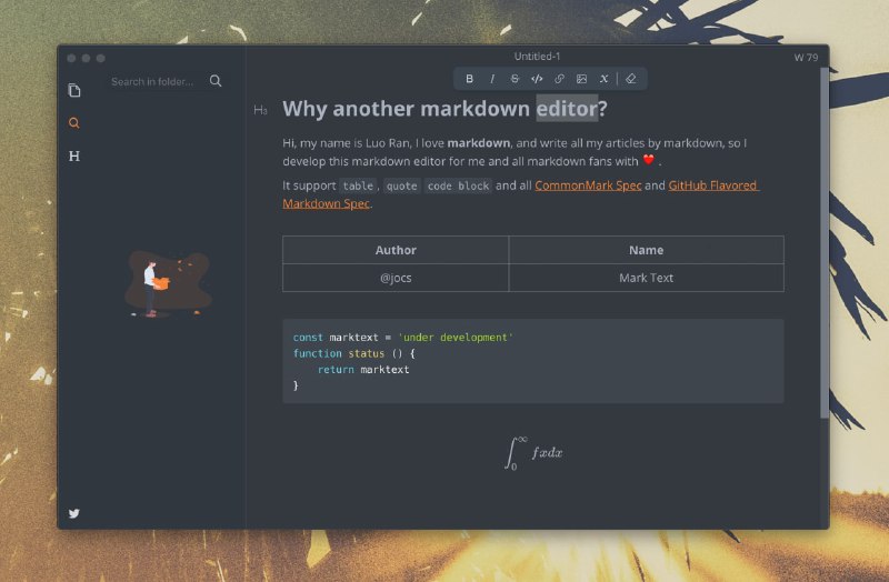 【软件名称】MarkText【软件功能】Markdown编辑器【支持平台】#Windows #macOS #Linux【软件简介】一个简单而优雅的开源 Markdown 编辑器，专注于速度和可用性