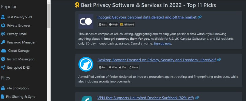 【网站名称】Privacy Tools【网站功能】隐私保护工具【网站简介】该网站收录各类隐私保护工具来对抗全球对隐私的监控