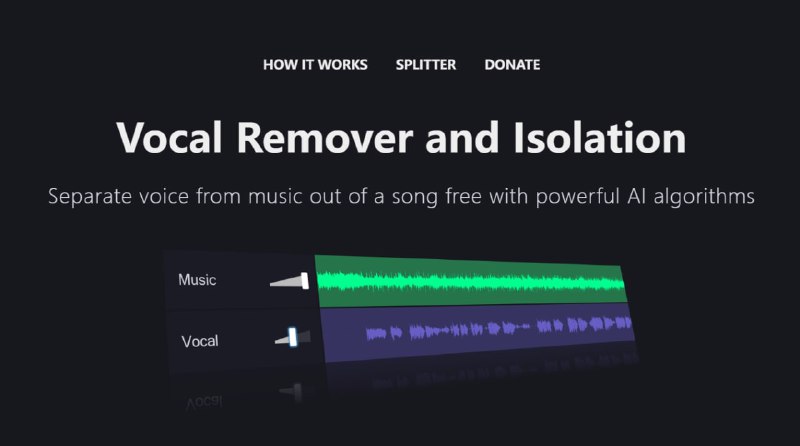 【网站名称】Vocal Remover and Isolation【网站功能】分类人声与背景音乐【网站简介】该免费工具可将人声与背景音乐分离，可自己制作KTV类歌曲，也可作为活动听歌识曲
