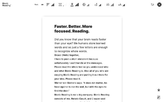 【插件名称】Bionic Reading【插件功能】仿生阅读【插件简介】仿生阅读是一种通过人工注视点引导眼睛通过文本，促进阅读过程的新方法