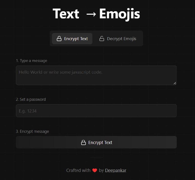 【网站名称】Txtmoji【网站功能】文字加密【网站简介】该网站可以将一段文字加密成表情包，收到的人可以在该网站解密即可获取加密的文字