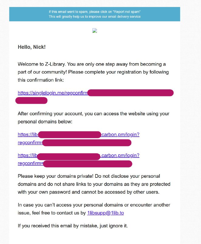 Z-Library 新老用户无需捐款可得两个私人域名现在，在 singlelogin.me 注册/登录后可直接获得两个私人域名，但通过私人域名访问捐献页面会显示 404.via Danielbility🗒 标签