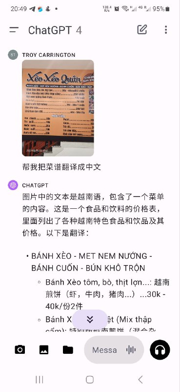 去到一个不懂中文不懂英文的国家，ChatGPT就显得很有用了，至少能让你吃饭的时候知道自己点了什么🙂